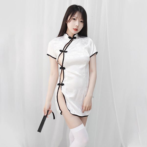 

women's high fork fun pajamas national style short cheongsam figure private house home cloth 2021 summer, Red;black