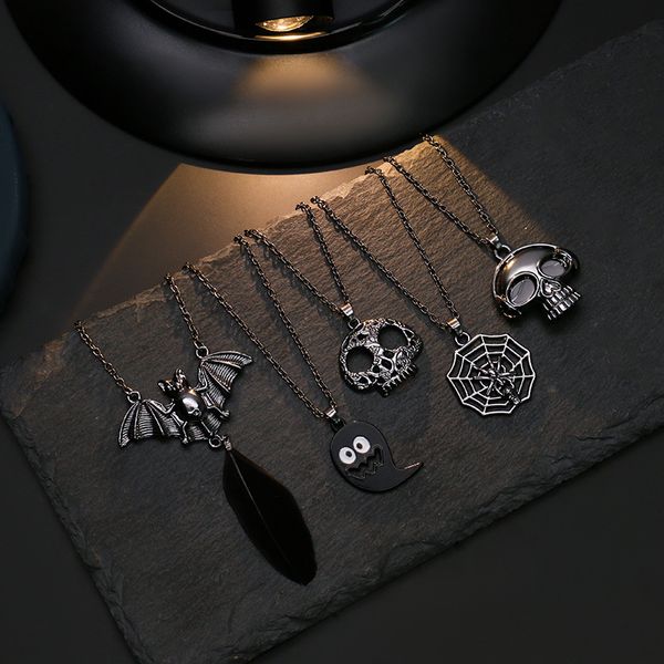 

9 pcs punk sweater chain bat pumpkin head ghost halloween costume accessories jewelry long necklace, Silver