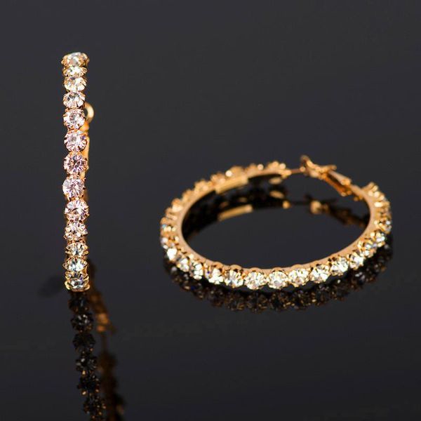 

luxury female big round hoop earrings black gold silver color wedding earrings fashion bridal white crystal for women, Golden;silver