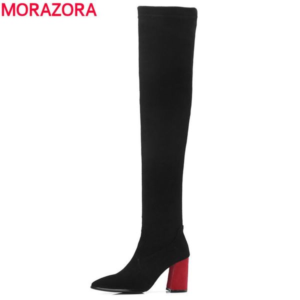 

boots qplyxco 2021 slim over the knee women faux suede thigh high stretch winter ladies fashion long booties, Black