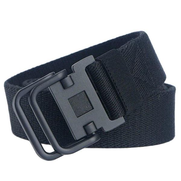 

belts 2021 fashion men's outdoor classic double loop buckle tactical belt canvas casual black 120cm solid, Black;brown