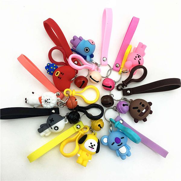 

south korea bts bulletproof youth league silicone leather rope key ring bell bag pendant