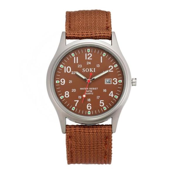 

wristwatches sport men watch military men's canvas band stainless steel quartz wristwatch clock gift relogio masculino xq, Slivery;brown