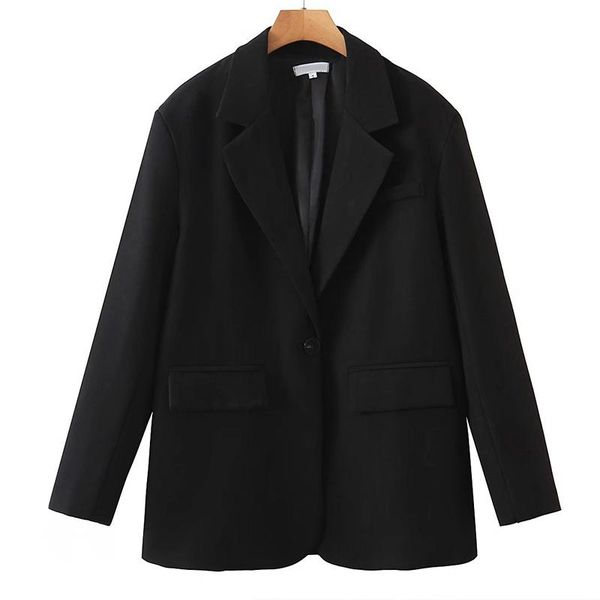 

women's suits & blazers yenkye women vintage oversize boyfriend black blazer mujer single button notched collar long sleeve winter coat, White;black