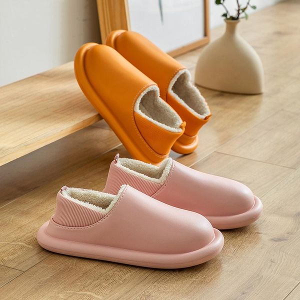 

slippers winter women concise casual home cotton waterproof upper platform flat non slip sole back elastic band cover heel shoes, Black