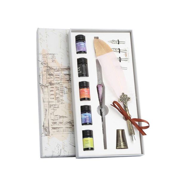 

1 set vintage calligraphy feather dip pen fountain writing ink nib stationery y5la