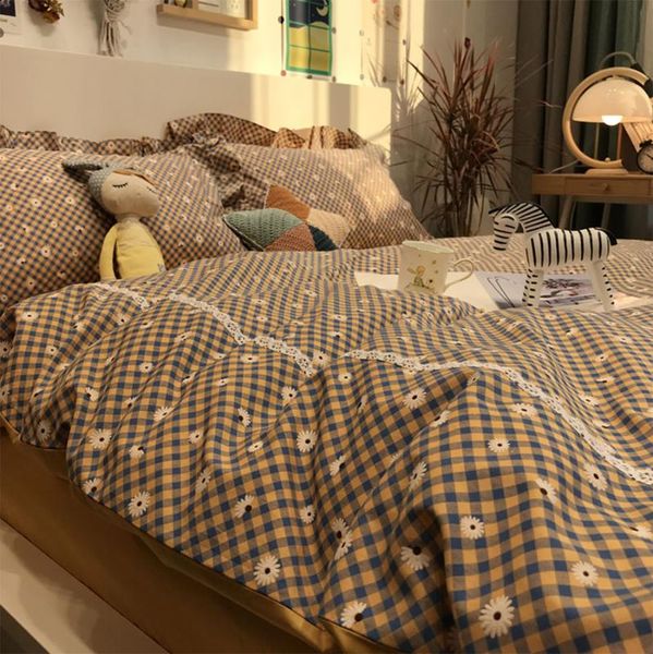 

bedding sets classic pastoral daisy geometric plaid set,cotton twin full  king home textile bed sheet pillow case quilt cover