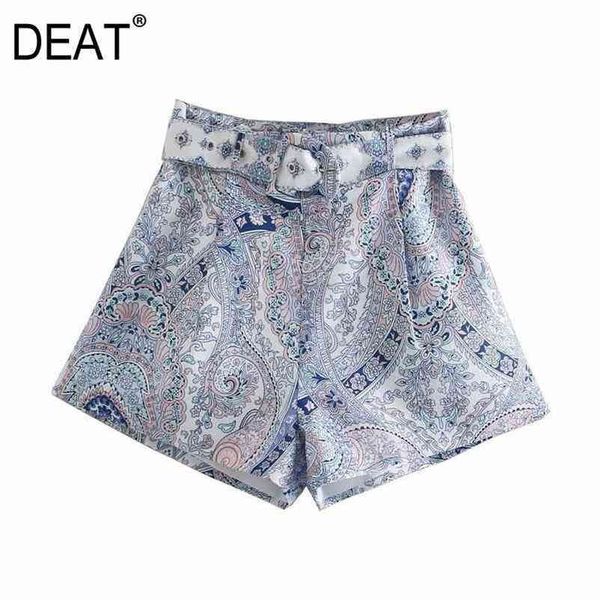 

[deat] spring fashion loose high waist printing sashes temperament all-match women's shorts 13w794 210527, White;black
