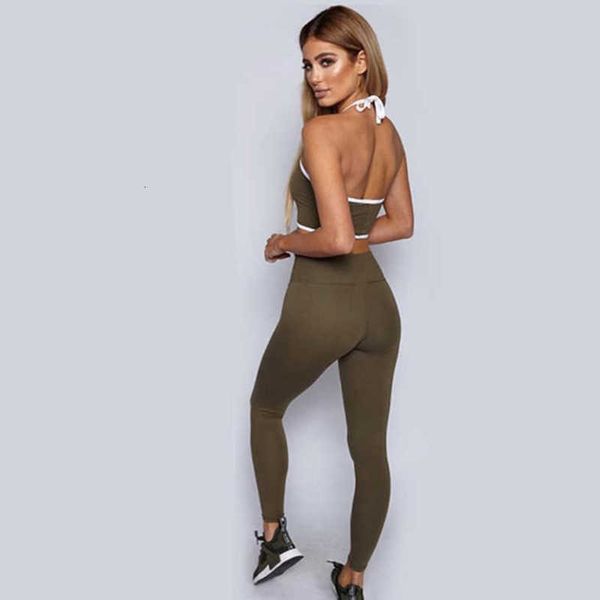 

sports open back lace up bra two piece suit women yoga fitness pants, Black;white