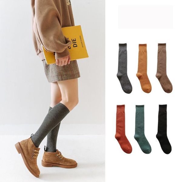 

socks & hosiery spring japanese college style calf cute women combed cotton middle tube ladies sokken simplicity kawaii female kaos, Black;white