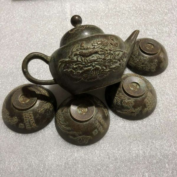 Фабрика оптом чистая медная бронза огорченная античная чистая медная чайная чайная чайник набор антикварных украшений
