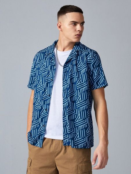 

men striped print button front shirt n9pi#, White;black