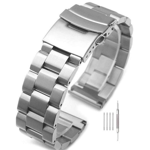 

watch bands silver/black stainless steel brushed finish strap 18mm/20mm/22mm/24mm double buckle bracelet, Black;brown