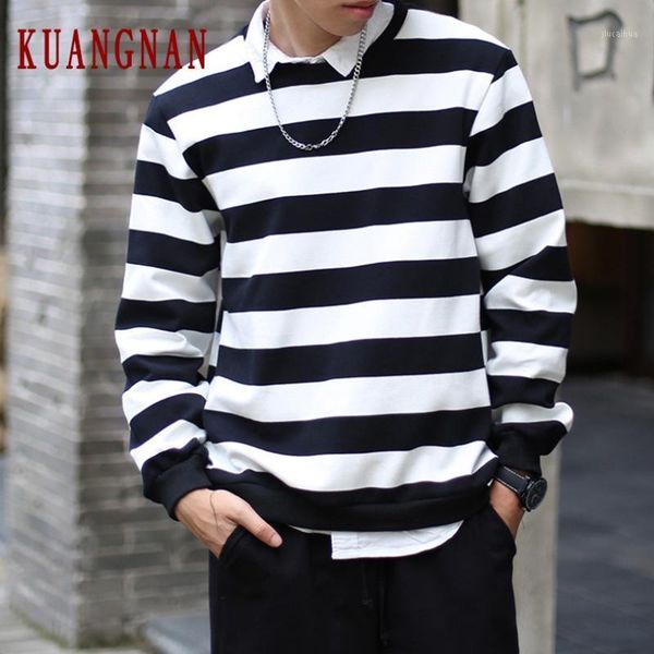 

kuangnan striped sweatshirt men japanese streetwear hip hop harajuku sweatshirts men clothing sweatshirt 5xl 2019 autumn1, Black
