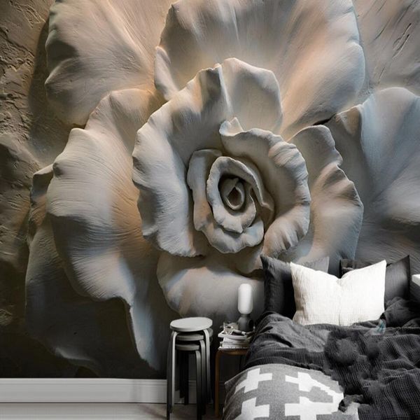 

3D Stereo Relief Roses TV Wall Background Wall Customized Large Mural 3d Wallpaper, Grey