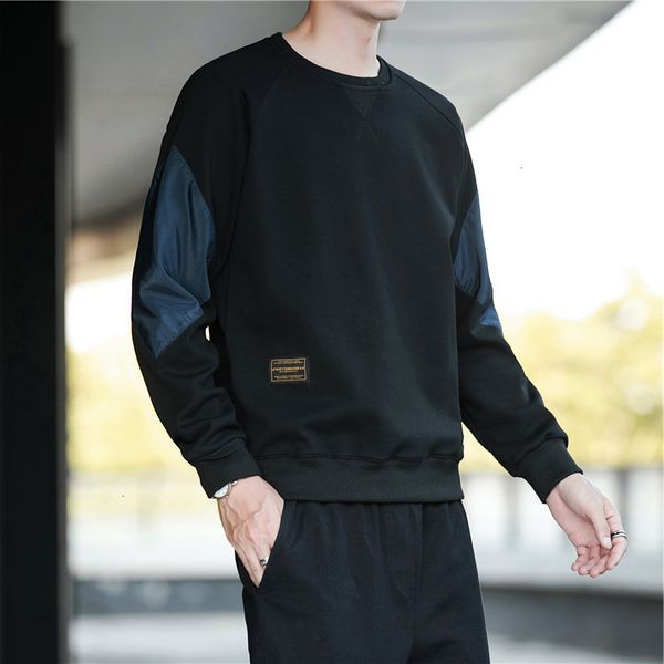 

long sve brand 2021 spring loose round ne fashion sweater men's wear, Black