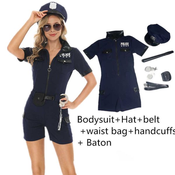 Cosplay Sexy Mulher Figurino Black Blue Sexy Cop Officer Forty Costume de traje de traje para mulheres adultas Halloween Cosplay Police Dress Dress S-xxxl 7354