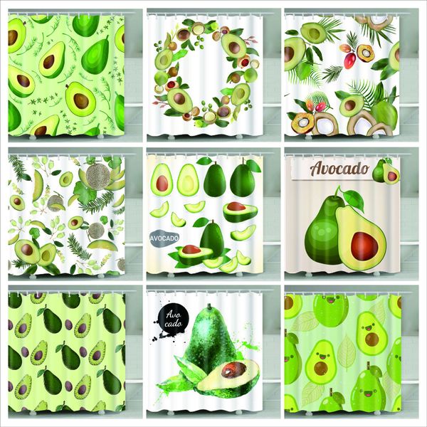 Avocado-Duschvorhang, 180 x 180 cm, Sommer-Avocado-Druck, für Erwachsene, Badezimmer-Duschvorhang, niedliche Cartoon-Avocados, Badezimmer-Dekor