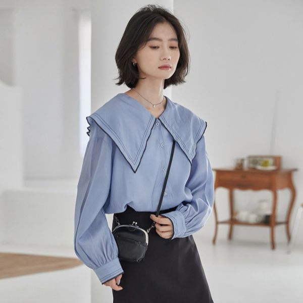 

chiffon women's early spring 2021 new loose small fresh simple temperament long sleeve shirt straight student, White