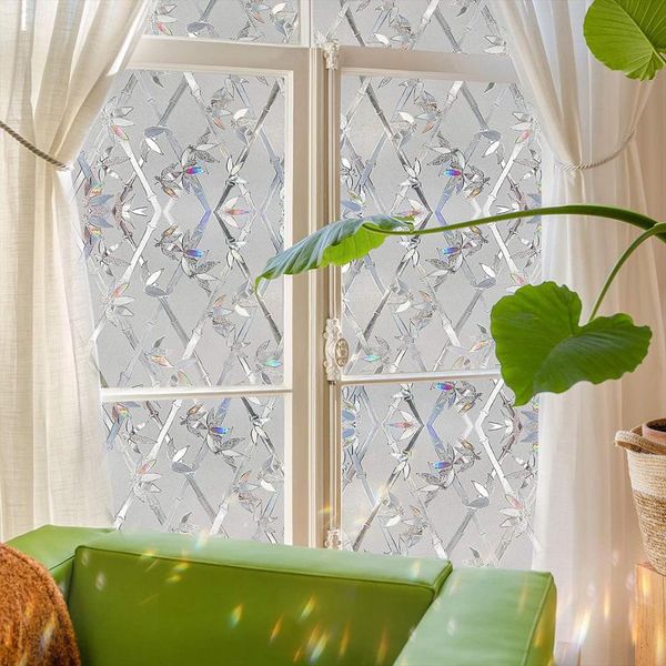 

window stickers laser bamboo print decorative films 3d static decoration self adhesive film for uv blocking heat control glass