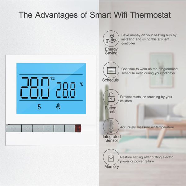 

smart home control programmable thermostat for water heating large lcd screen with backlight foor temprature controller
