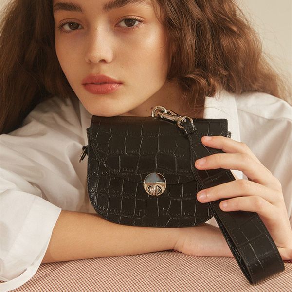 

women leather saddle handbag alligator pattern waist bag crossbody bag chain messenger hand bag tote clutch purse handbag