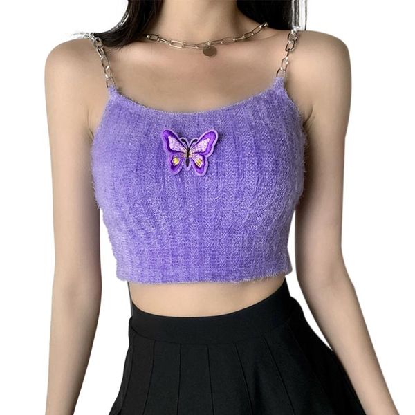 

women's tanks & camis knitted sleeveless camisole butterfly slim bottoming vest female chain strap short, White