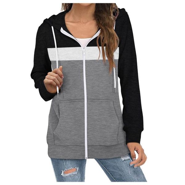 

women's vests sweatshirt with a zipper hoodie full zip long sleeve lightweight sweatshirts pockets jacket coat sudadera de mujer #t1g, Black;white