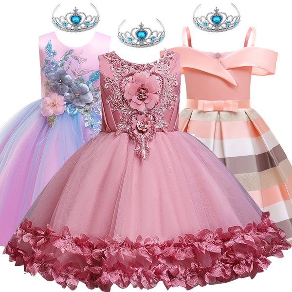 Crianças elegantes princesa vestido crianças vestidos para meninas aniversário noite vestido de festa flor meninas vestido de casamento vestido 4 6 12 y 210303