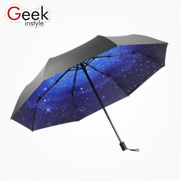 

umbrellas geekinstyle 3/5 folding anti-uv umbrella sun parasol women rain gear men's waterproof portable starry sky