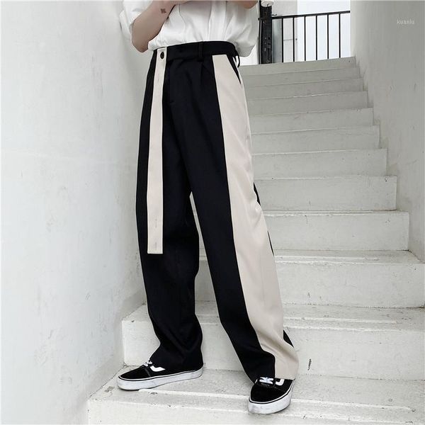 

men's suits & blazers summer vertical straight pants korean casual color contrast suit high waist loose drop feeling floor dr, White;black