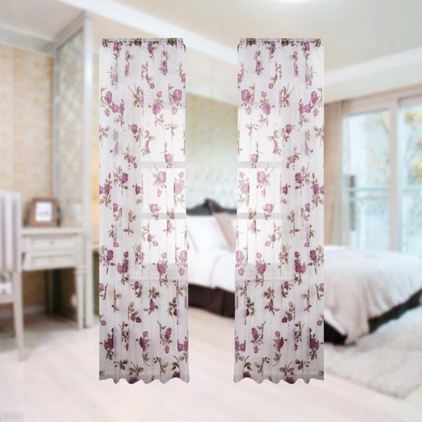 

curtain & drapes 1 pc semi-shading rose flower window voile curtains for bedroom living room-100x200cm(purple)