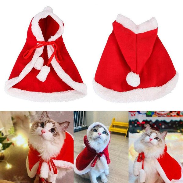 

cat costumes christmas pet kitten dog santa hat cloak cape puppy xmas warm clothes costume outfit velvet