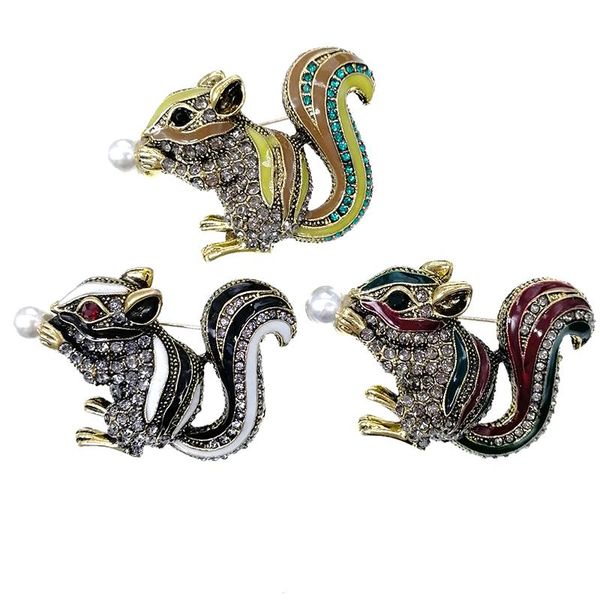 

pins, brooches 20pcs/pcs fashion eneamel rhinestone animal squirrel pins pearl vivid autumn squireel brooch, Gray