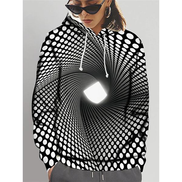 

women's visual deception party pullover hooded sweatshirt graphic 3d printing round neck long sleeve casual fall winter, Black