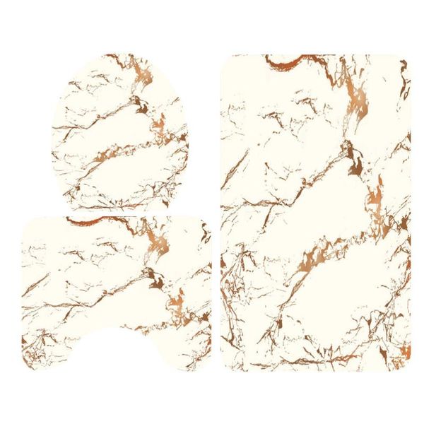 

3 in 1 marble printing pattern bathroom mat set anti-slip washroom carpet mat toilet seat lid cover for home l (sy242)