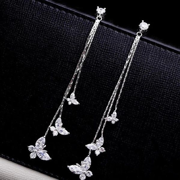 

dangle & chandelier long tassel butterfly drop earrings silver color 2021 fashion hanging women jewelry girls gifts pendant
