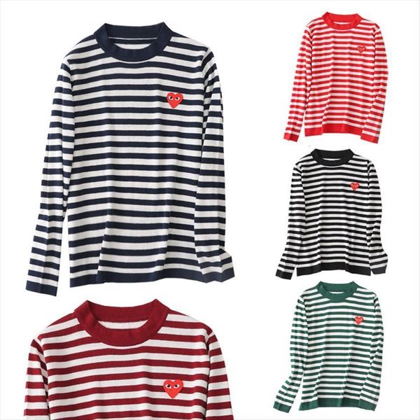 

women knitted long sleeve sweaters stripes spring and autumn sleeved casual embroidery peach heart, White;black