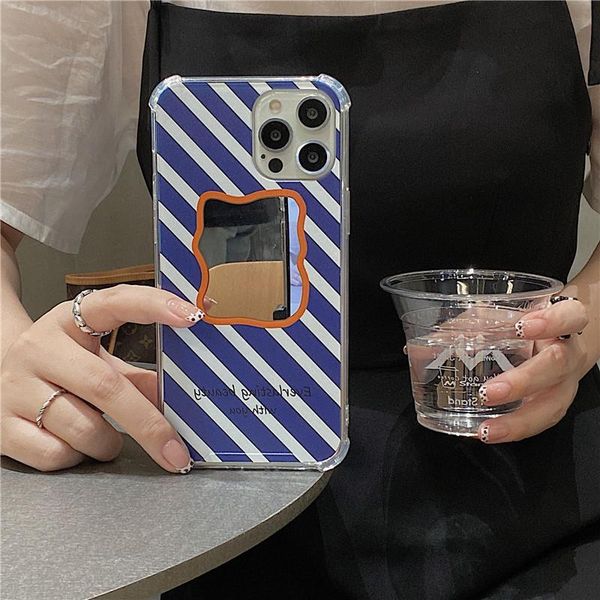 

cell phone pouches art blue stripe mirror case for 12 pro max 8 7 plus 11 x xs xr se 2021 anti-fall soft silicon back cover