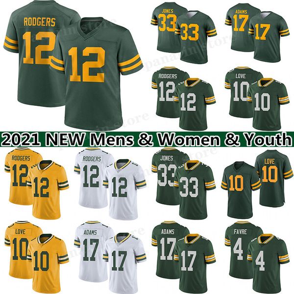 

12 aaron rodgers 10 love 17 davante adam football jersey 33 aaron jones 69 david bakhtiari mens women youth jerseys, Black;red