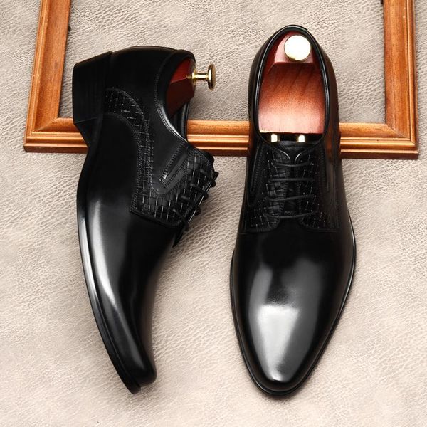 

dress shoes fashion men genuine leather oxfords luxury italian black lace up wedding office business formal