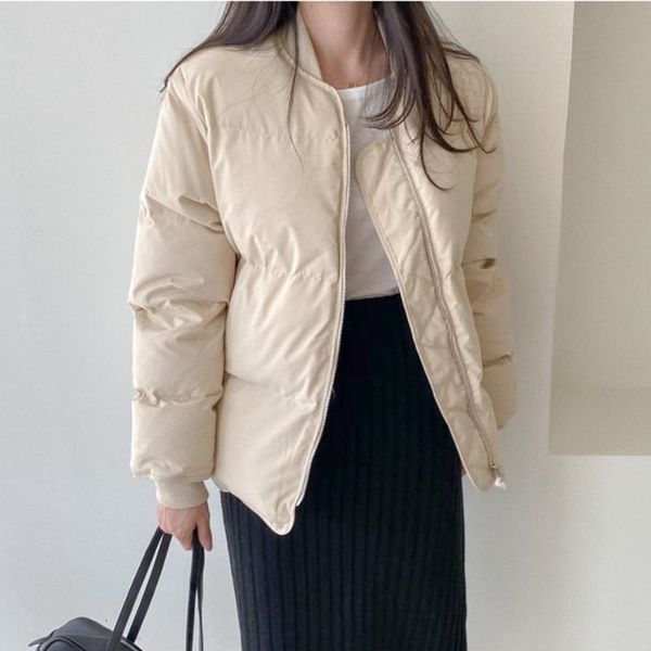 

2021 Ol New Autumn Winter Jacket Women Fashion Basic Bread Clothes Elegant Warm Coat Solid Loose Outwear Parkas Female Jkmi, Black