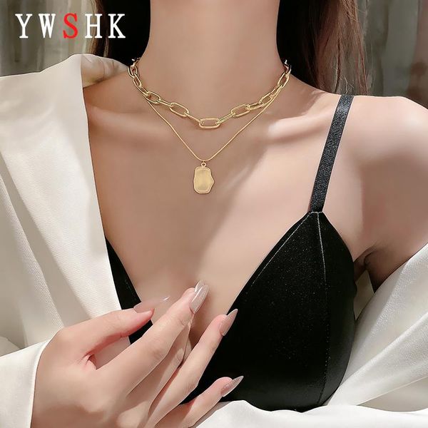 

pendant necklaces european and american fashion trend fan hip hop alloy necklace metal sequin irregular shape double layer clavicle chain gi, Silver