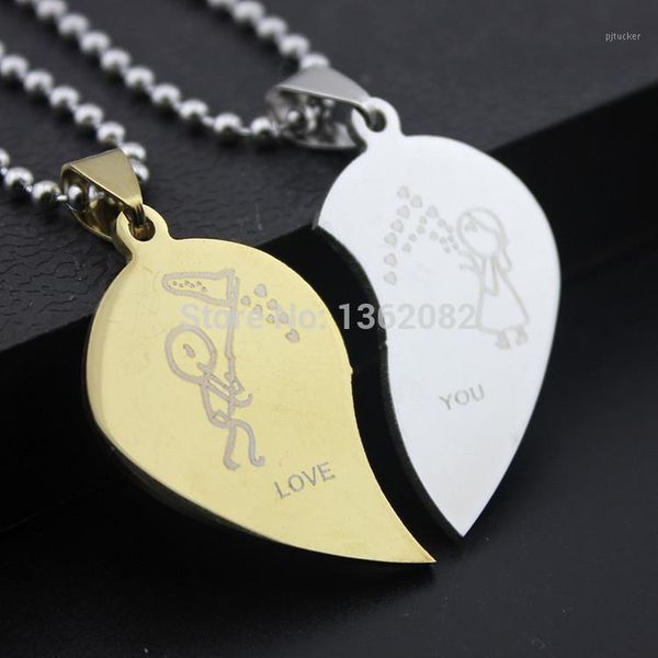 

pendant necklaces 1 pair lovers stainless steel love you heart puzzle couple pendants necklace valentine's gift mn3731, Silver