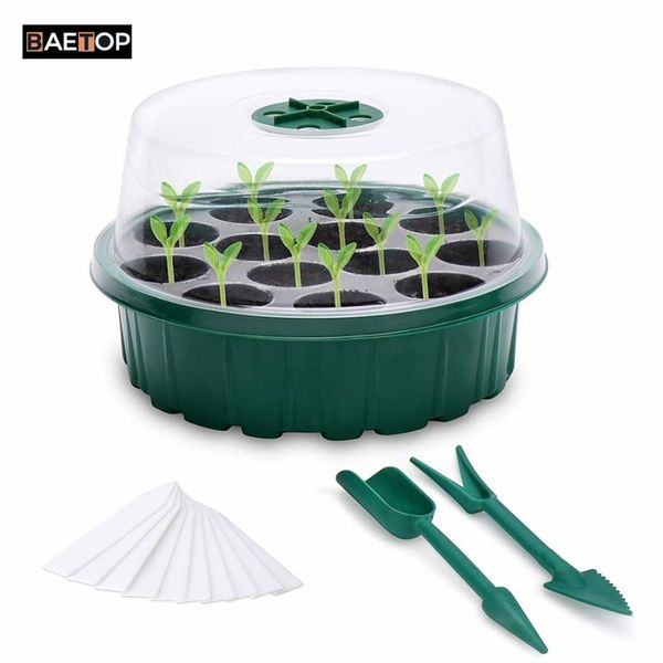 

planters & pots 2/4/8 packs transparent 13 cells round seed starter tray humidity vented nursey seedling grow germination kit with drain hol