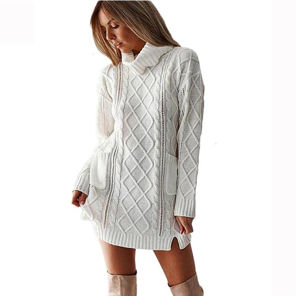 

women sweater dress autumn winter turtleneck long-sleeve mini knitted dresses female casual streetwear korean fall dresses 201029, Black;gray