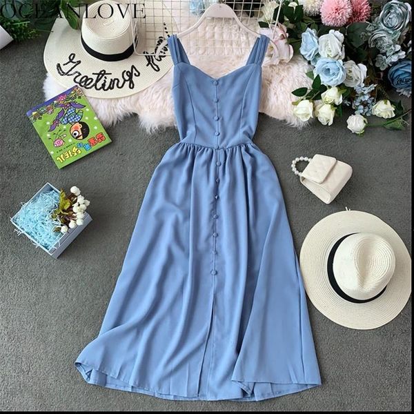 

solid a line 2021 summer dress women bohemian vintage button long dresses pleated stretch slim lady vestidos 12153, Black;gray