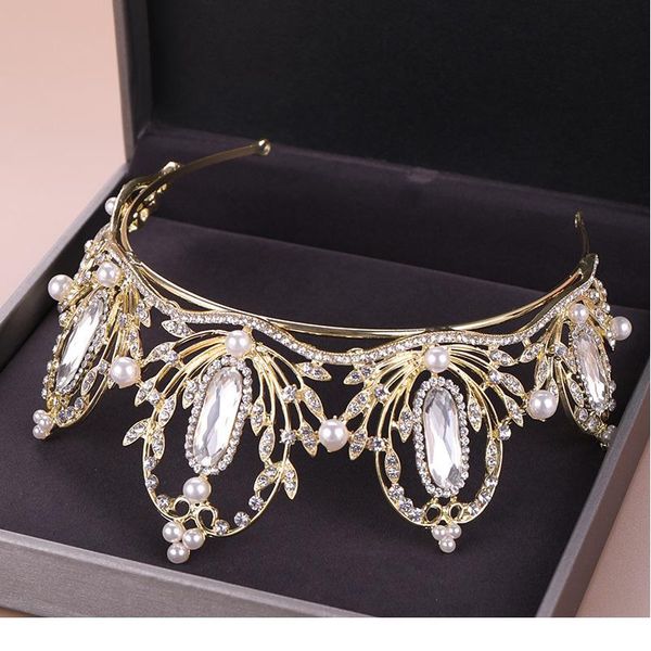 

vintage baroque crystal rhinestone pearl queen crown jewelry gold headdress birthday crown bridal wedding hair accessor jllfqw