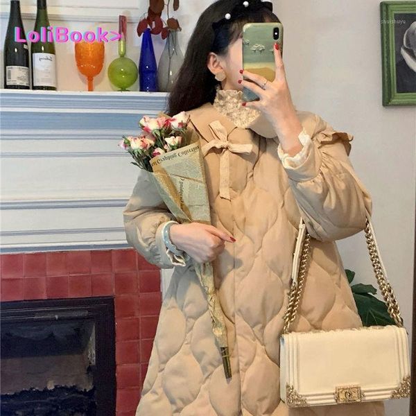 

women's down & parkas lolibook girl bow-knot cotton-padded jacket winter sweet and age-reducing small thick mid-length padded, Black