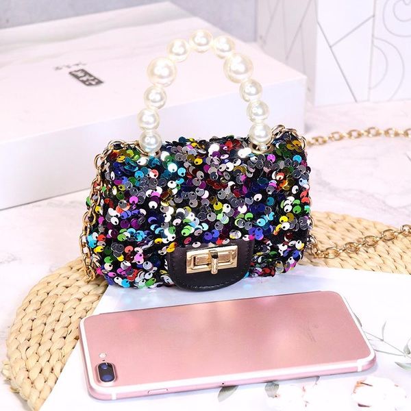 

purse children's mini handbags tote cute sequin crossbody bags for kids small coin pouch baby girls party, White
